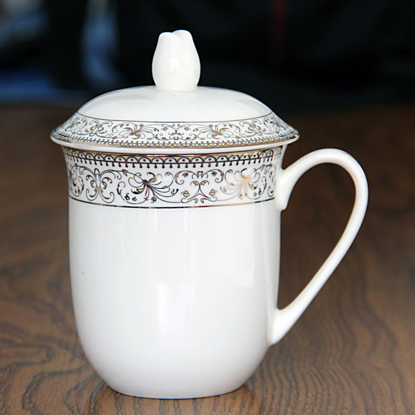郑州骨质瓷茶水杯金边会议盖杯茶话杯会议杯