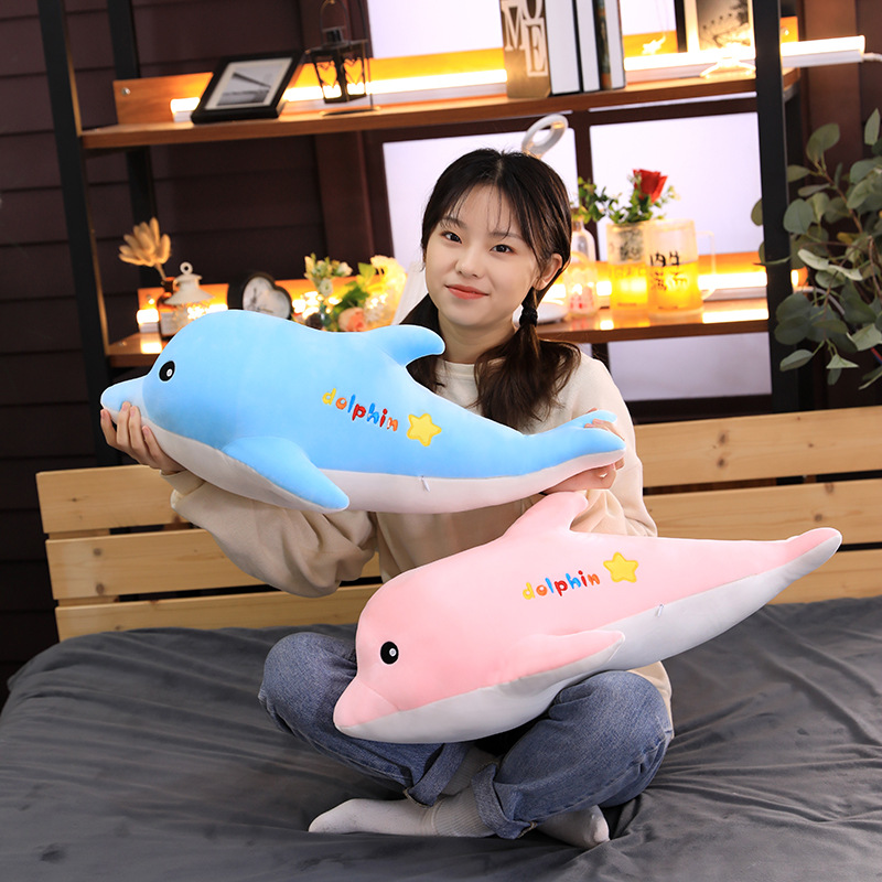 郑州卡通毛绒玩具羽绒棉趴款海豚软系列布娃娃抱枕靠枕
