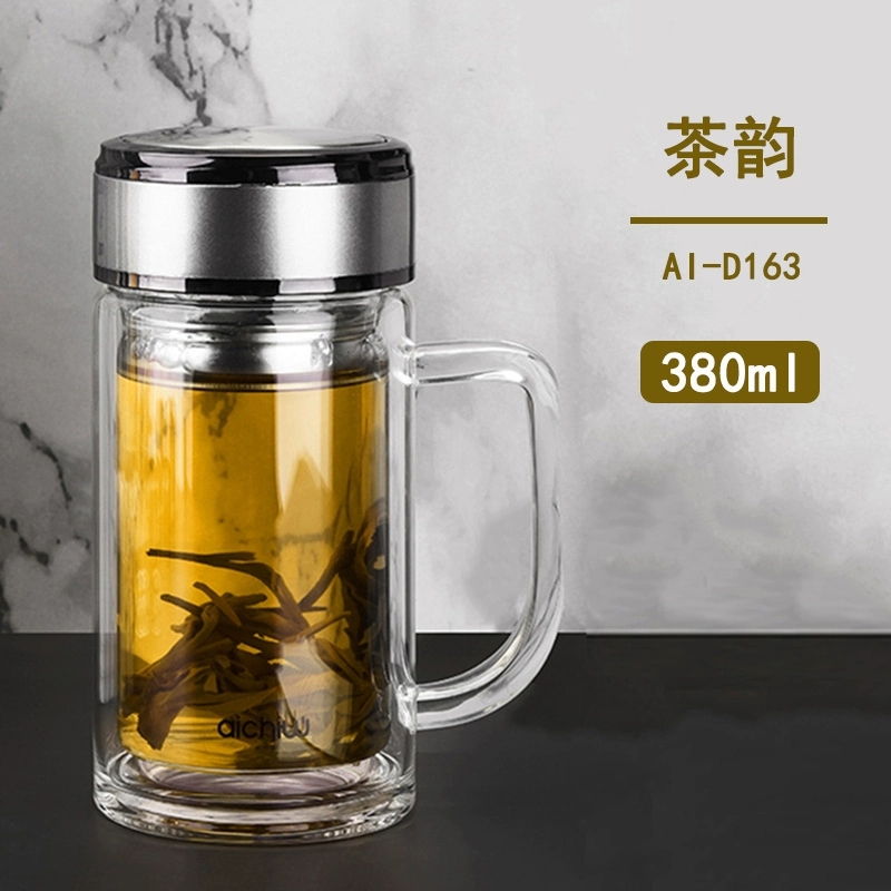 郑州爱奇屋茶韵双层玻璃杯带把手大容量办公水杯商务泡茶杯子 AI-D163 郑州爱奇屋茶韵双层玻璃杯带把手大容量办公水杯商务泡茶杯子 AI-D163
